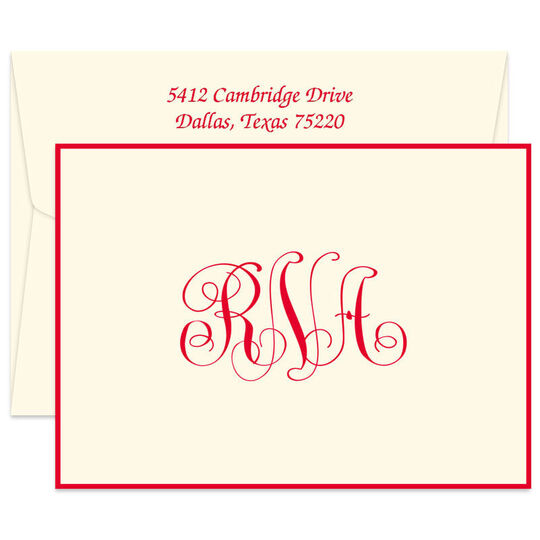 Notable Monogram Bordered Folded Note Cards - Raised Ink